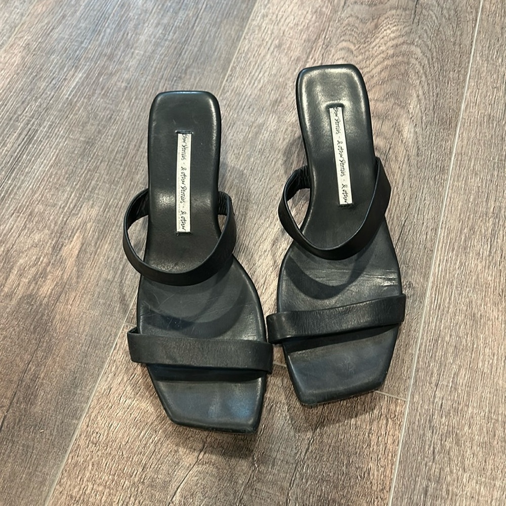 & Other Stories Black Square Toe Wedge kitten heal sandal